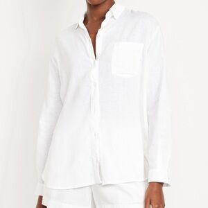 Old Navy Linen-Blend Button-Down Boyfriend Shirt — White Lilies (NWT)